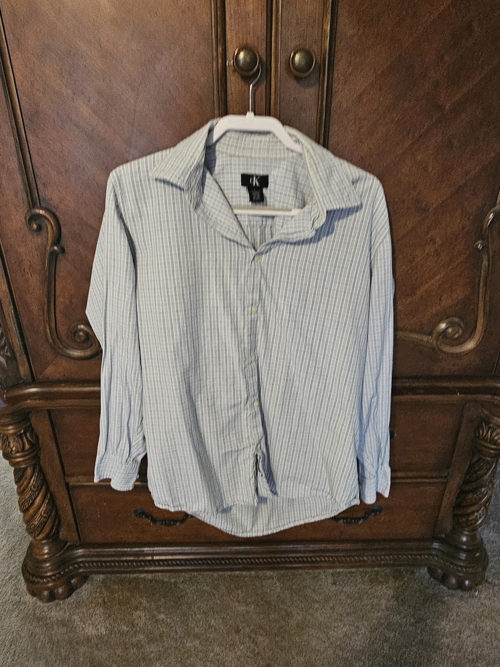 Calvin Klein Blue & White Pinstripe Dress Shirt